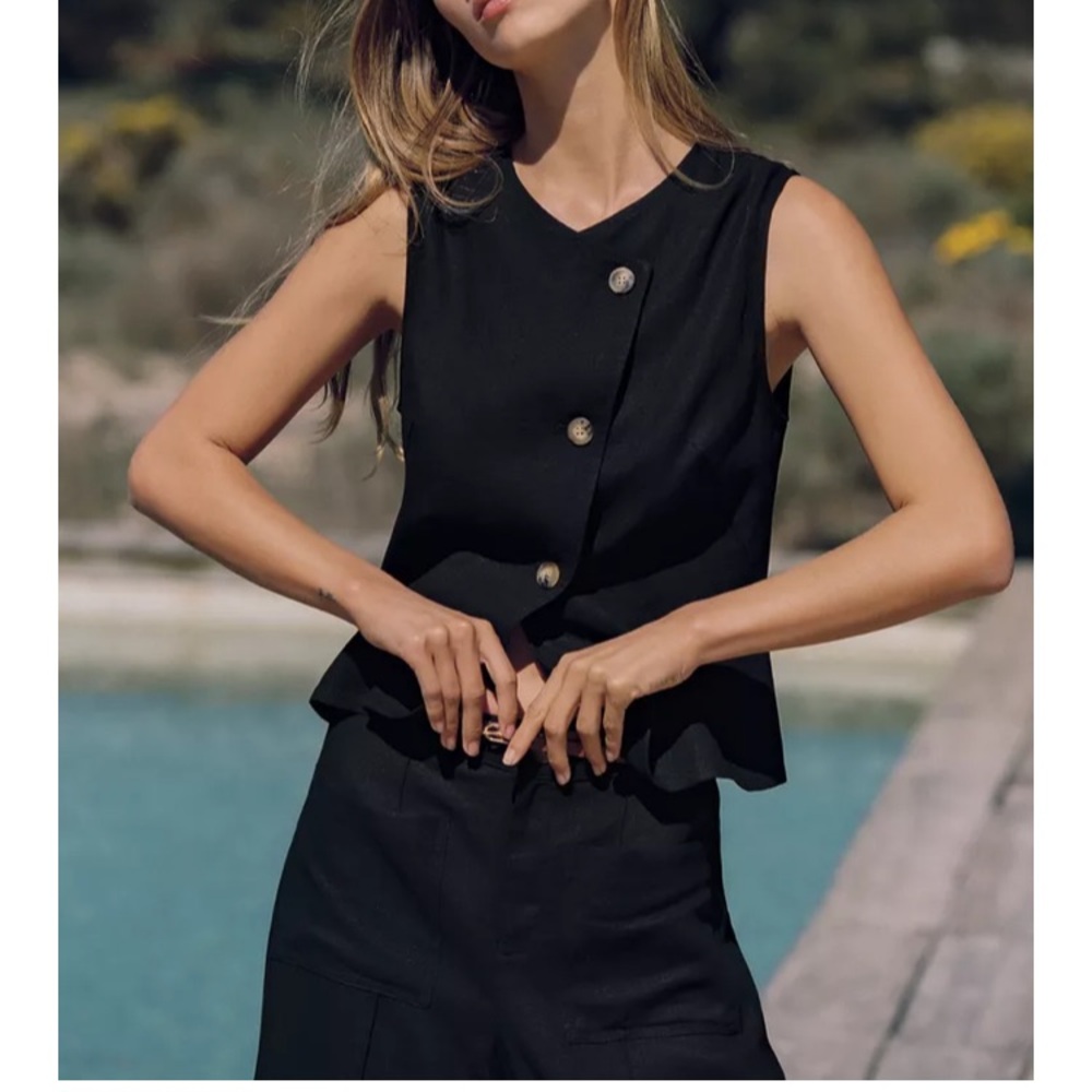 BNWT Zara linen double breasted vest top medium